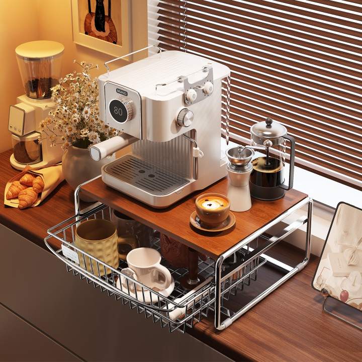 引き出しバスケット付きカウンタートップコーヒーメーカーカップ収納ラックがコーヒーステーションの必需品となる理由
